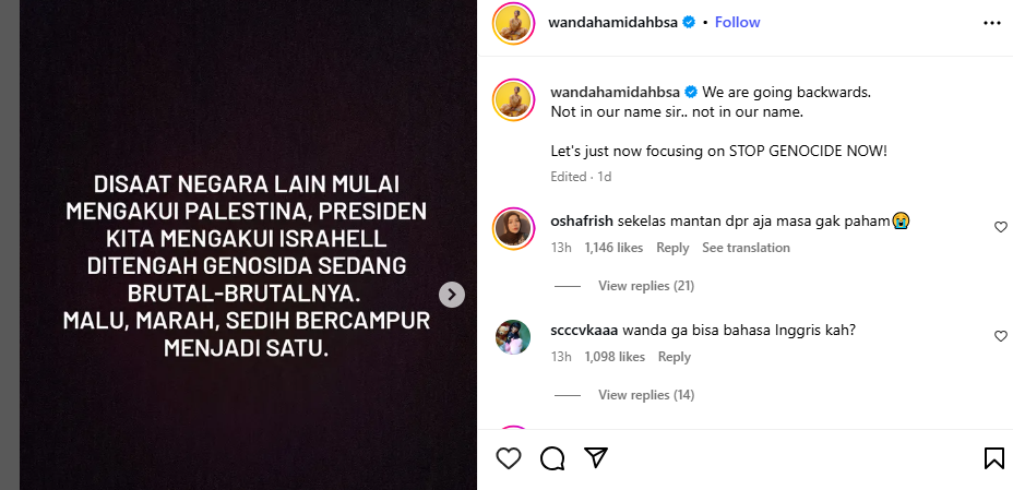 postingan Wanda Hamidah